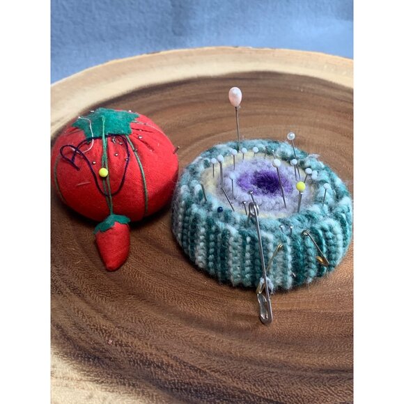 Vintage Strawberry & Knitted Pin Cushions Set - Picture 2 of 8